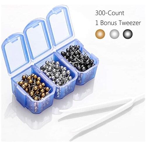 Map Tacks 1/8-Inch Retro Metallic Color Beads Head Marking Push Pins, 3 Colors, 300-count