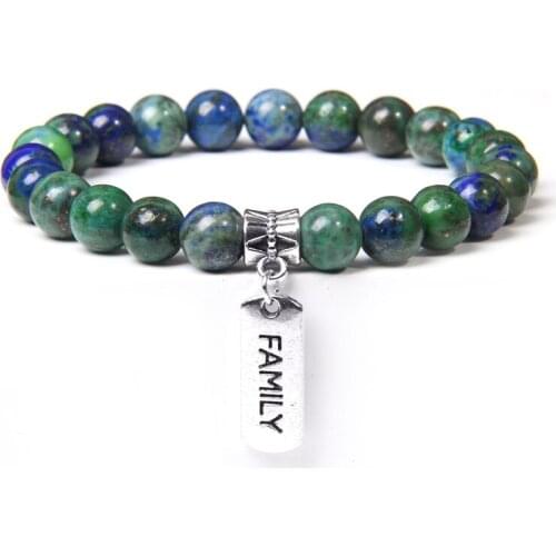 Fashion Natural Phoenix Lapis Lazuli Beads Bracelet Silver Color FAMILY LOVE DREAM WORTHY Charm Pendant Bracelet for Women Men