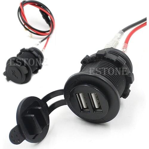 Motorcycle Dual USB Mobile Phone Power Supply Charger Port Socket Waterproof Cables Adapters & Sockets