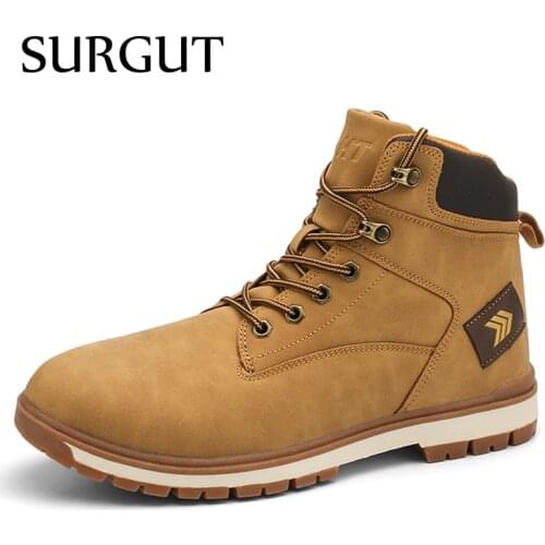 SURGUT Men Ankle Boots Handmade Leather Waterproof Western Boots Classic Fashion Mens Motorcycle Boots Outdoor Mens Work Shoes