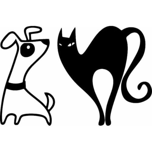 Car Sticker Fighting Cat Vs Dog Funny Cartoon PVC Decal Car Decoration Sticker Waterproof Cover Scratch Black/White, 16cm*11cm