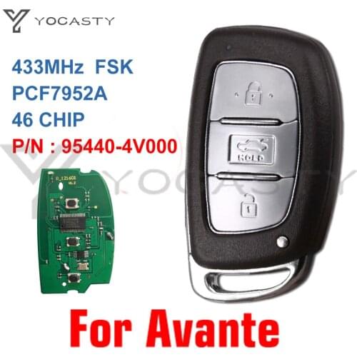 New 3 Button Replacement Smart Car Key Fob Remote Full Key 433MHZ 46 Chip For Hyundai Avante Elantra 2015 2017 95440-4V000