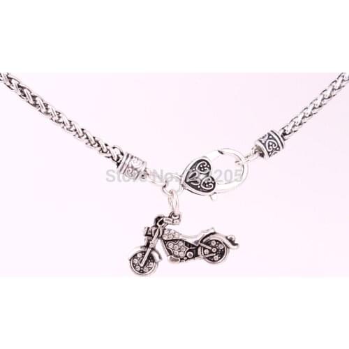 New Lobster Claw Wheat Link necklaces Chain with Large Clasp with two-tone silver Crystal motorcycle necklaces