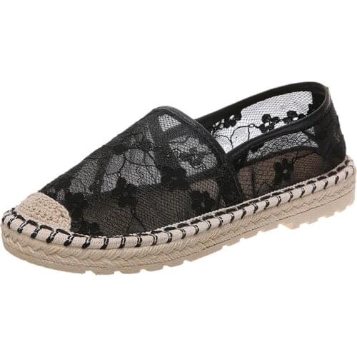 2021 Summer New Womens Straw Fisherman Shoes Fashion One-step Womens Embroidered Hollow Mesh Shoes Casual Womens Shoes