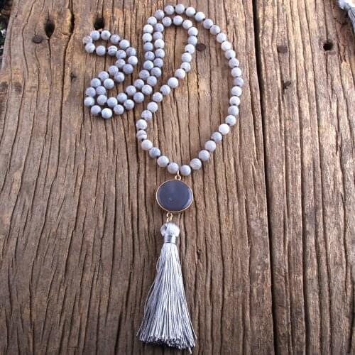 RH Fashion Boho Jewelry Accessory Stones Long Knotted With Gray Stone Links Tassel Necklaces Femme Bohemia Necklace