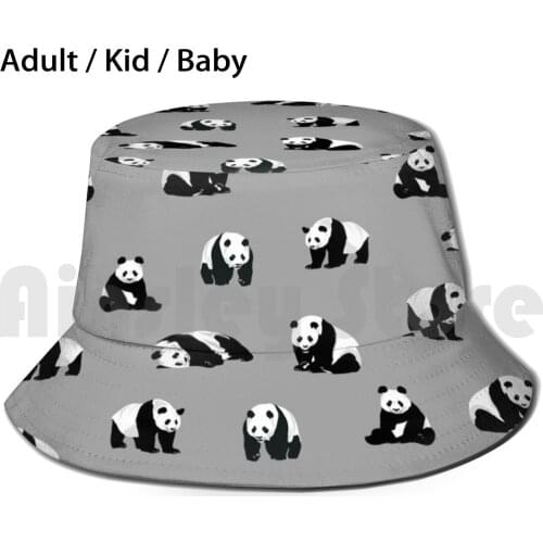 Pandas On Grey Sun Hat Foldable UV Protection Panda Pandas Zoo Wild Wild Animal Animal Animals Safari Jungle