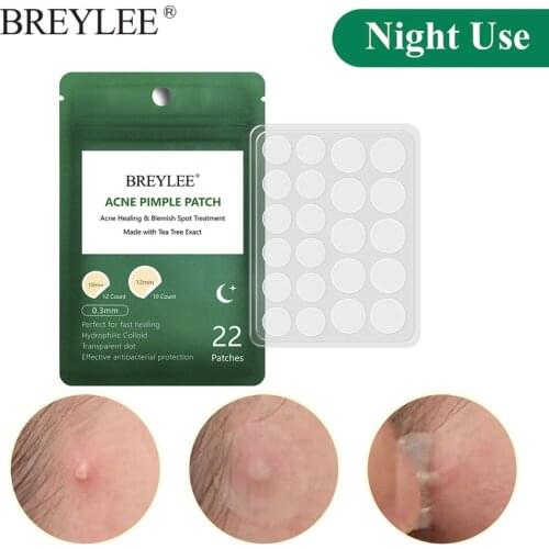 BREYLEE Night Use Acne Pimple Patch Stickers Tee Tree Serum 0.3mm Mild Pimple Remover Exfoliation Treatment Cleansing Skin Care