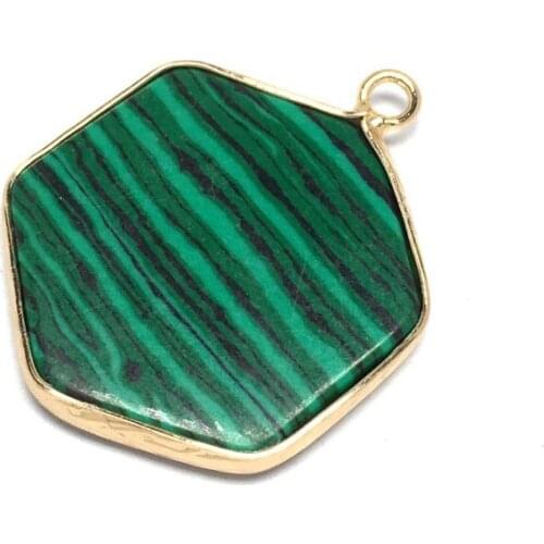 Light Yellow Gold Color Hexagon Malachite Stone Pendant for Gift Lapis Lazuli Fashion Jewelry