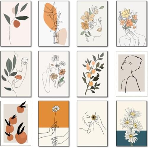 Simple Nordic Abstract Canvas Painting Lines Beauty Paintings Fresh Morandi Orange Wall Art Canvas Decorative Painting Poster