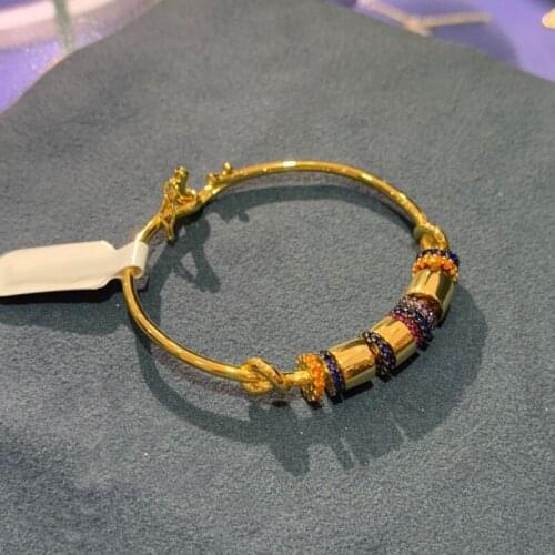 Brand 1:1Luxury Copper Bangle High Quality Yellow Gold Color Multi Patterned Rotatable Bracelet for Women Jewelry