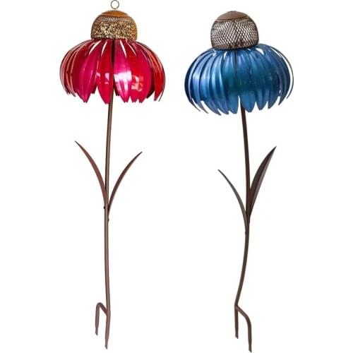 Sensation Pink Coneflower Bird Feeder Outside No Rust Metal Art Flower Garden Landscape Decoration With Stand Birdfeeder