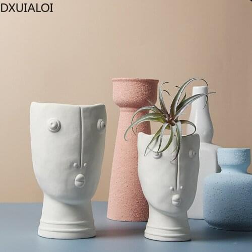 DXUIALOI Nordic ceramics creative abstract human face vase pure white hand-painted vase living room decoration home decoration