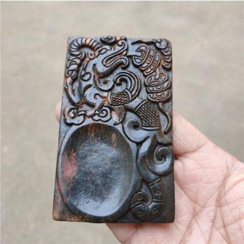Tibet Hongshan Culture Natural Meteorite Copper Coin Lucky Beast Inkstone Statuette Mascot Collection Decoration Home Gift Desk