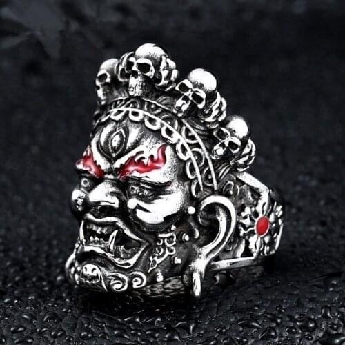 Tibetan Buddhism Yamantaka Rings for Men Emo Punk Fashion Personality Charm Finger Jewelry Accessories Religious Party Anillos