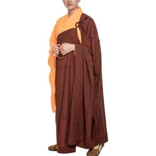 Unisex Unisex buddhist Shaolin monk kung fu QIYI zen lay meditation cassock buddha master robe 7panels blessing suits yellow