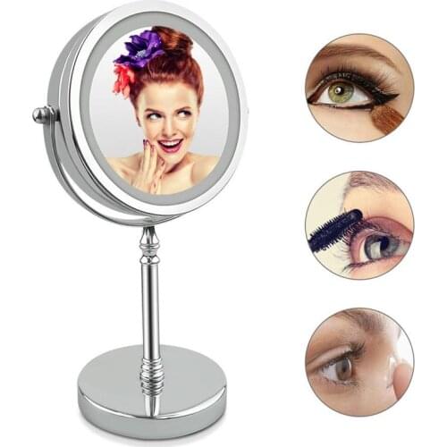 LED Makeup Mirror With Light 360 Degree Rotating Double Sided Lighted Mirror Portable Magnifying Vanity Mirror Espelho Com Led