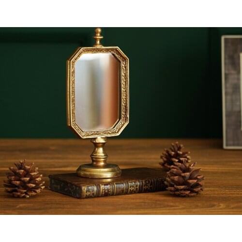 Makeup Mirror European Retro Home Bedroom Living Room Decor Mirror Creativity Handmade Gold Silver Resin Small Desktop Mirror