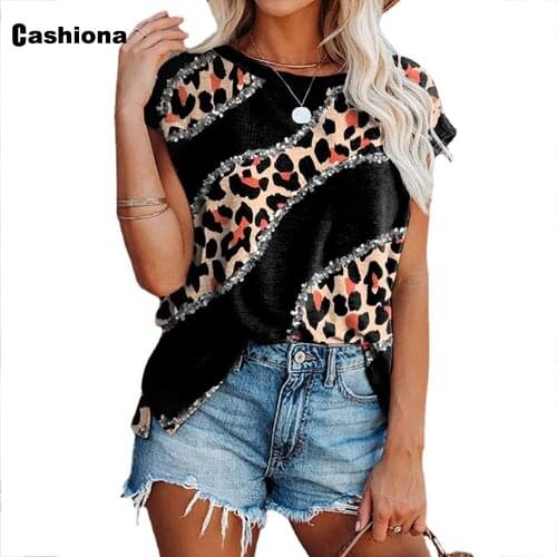 Trend 2021 Plus Size 3xl Women Sexy Leopard Print Tees Shirt Casual Pullovers Ladies T-shirt Summer New Patchwork Female Tops