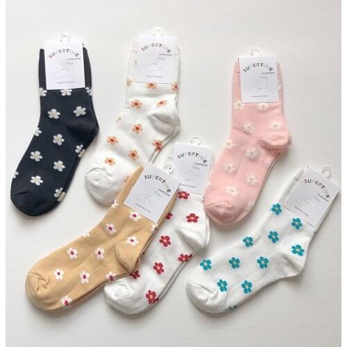 Women Flowers Socks Cotton Harajuku Cute Japanese Casual Female Kawaii Girl Mid Tube Socks Vintage Floral Fashion Crew Sock Sox