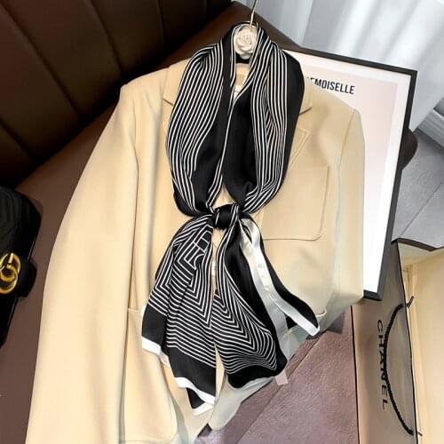 Ladies Long Striped Scarves Women Luxury Designer Silk Hijab Scarf Travel Beach Shawl Wrap Woman Foulard High Quality 40*160cm