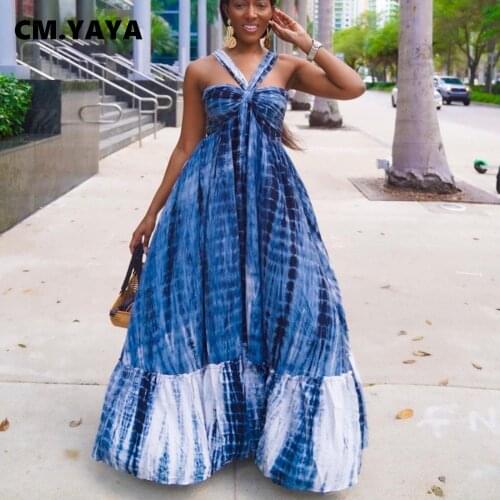 CM.YAYA Women Dress Print Sleeveless Back Zip Loose Floor-length Dresses Office Lady High Street Fashion Dress Summer Outfits