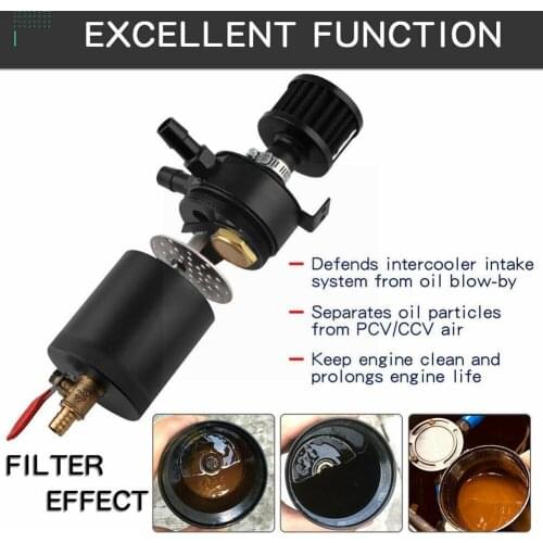 Car Aluminum Reservoir Oil Catch Can Tank 2-Port Baffled Breather Cylinder OCC041 Kit Valve Filter with OCC039-G Reservoir U2T4