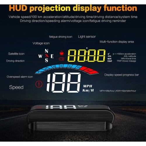 3.8" Car HUD Head Up Display GPS with Speed, Altitude, Clock, KMH/MPH, Overspeed Alarm, Driver Fatigue Alarm,Safe Driving