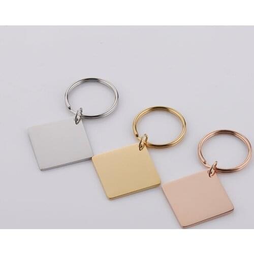 100% Stainless Steel Square Key Chain Blank For Engrave Metal Square Tag Charm Keychain Mirror Polished Wholesale 10pcs