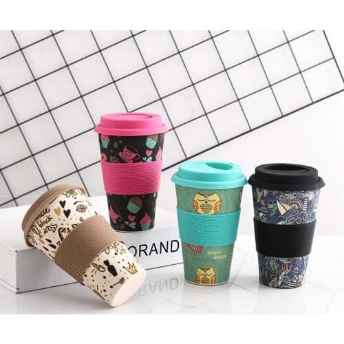 400ml Brief Water Bottle with Lid Juice Tea My Office Drink Bottle Drinkware for Lady Bamboo Coffee Bottle BPA Free
