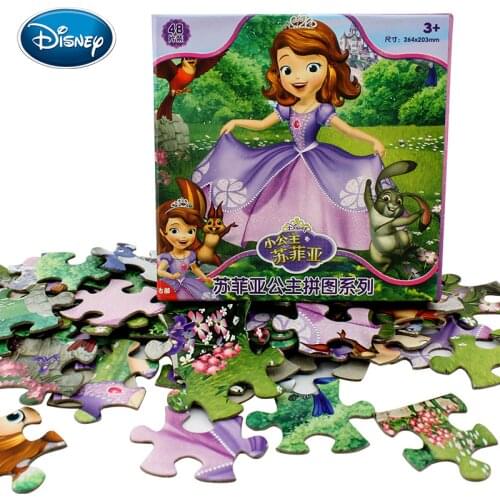 Disney Childrens Puzzle Toys 48pcs Boxed Princess Sofia Cartoon Patterns Fine Paper Puzzle Toys For Kids Gift