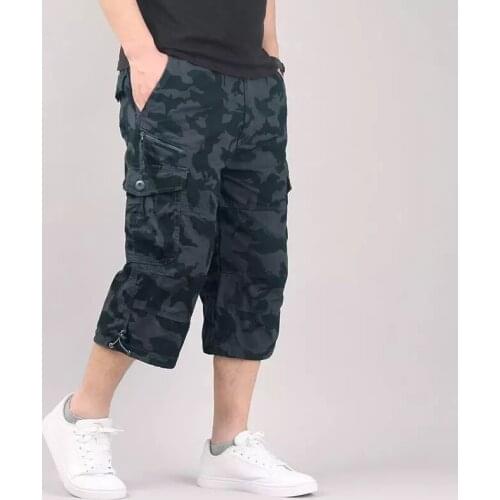 Long Length Cargo Shorts Men Summer Casual Cotton Multi Pockets Hot Breeches Cropped Trousers Military Camouflage Shorts 5XL