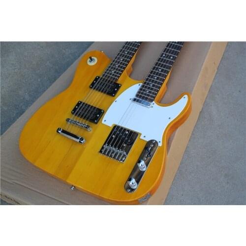 Double neck yellow electric guitar 6 strings and 12 strings guitar,special Tailpiece,HH pickups,chrome button