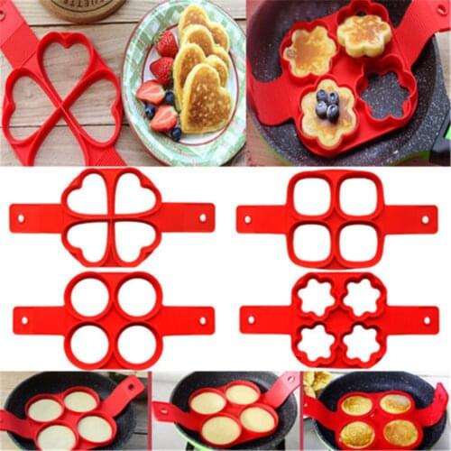 Pancake Maker Multiple Shapes 4 Holes Nonstick Silicone Baking Mold Ring Fried Egg Mold For Family Cooking Tool