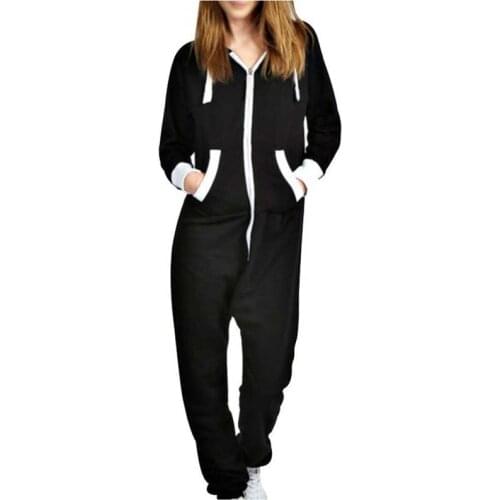 Women Onesie Jumpsuit Sleepwear Autumn Unisex Adult Solid Sleepsuit Men Casual Plus Size Hoodies Loose Playsuit Pyjamas Overalls