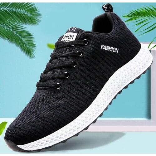 New Casual Sport Shoes Fashion Men Running Shoes Weave Air Mesh Sneakers Black White Non Slip Footwear Breathable Jogging