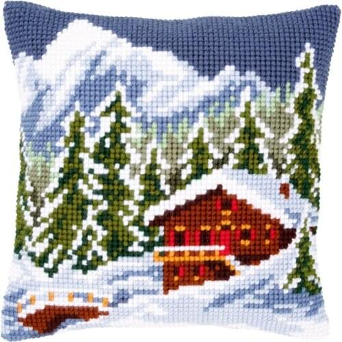 Latch Hook kits Pillow Scenic snow house Diy Handmade Printed Canvas Cushion Latch Hook Kits DIY Unfinished accessories