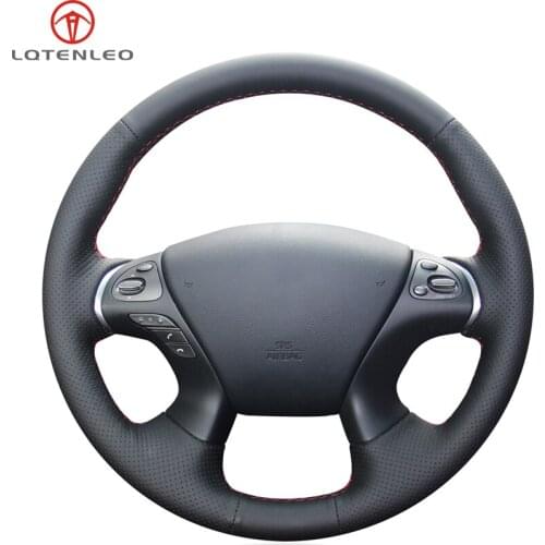 LQTENLEO Black Genuine Leather Car Steering Wheel Cover For Infiniti JX35 M M25 M35 M37 M56 Q70 QX60 Nissan Murano Pathfinder