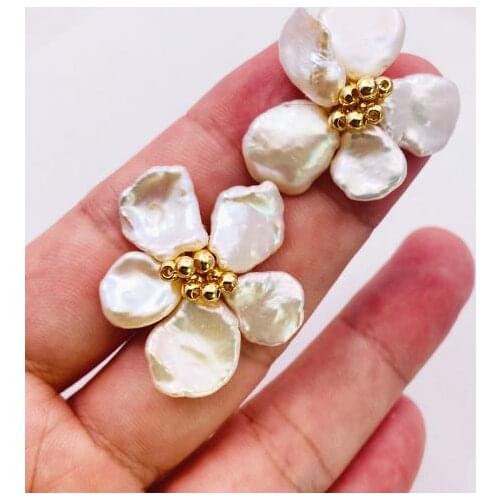 Favorite Pearl Unique Keshi Flower Earring 925 Sterling Silver Gold Color Chirstmas Handmade Delicate Jewelry For Women Gift