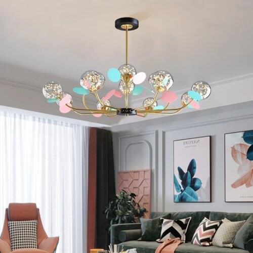 Nordic Branch Chandelier For Living Room/Bedroom/Dining room Modern Glass Ball Hanging Light Fixture Decor Leaves Suspension