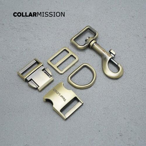 Metal buckle+Tri-Glid+D ring+metal dog clasp/set)25mm Engraved buckle, We provide laser engraving service customize LOGO