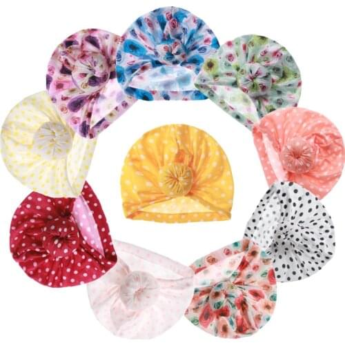 Fashion Baby Girl Elastic Print Dot Donut Hats Infant Toddler Cotton Beanie Bonnet Kids Headwear Accessories Photo Props