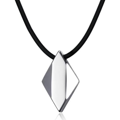 Punk Mens Choker Necklace Pure Tungsten Carbide Rhombus Necklaces & Pendants Black Chain Male Jewelry