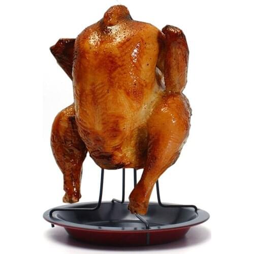 New Carbon Steel Upright Chicken Roaster Rack With Bowl Tin Non-stick Cooking Tools Barbecue Fork Bake Pan BBQ Tools Accessories