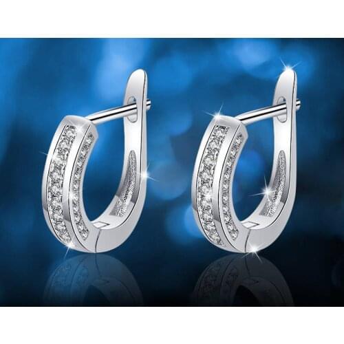 Charm Round Crystal Wedding Earrings Dainty Female White Zircon Stone Earrings Classic Silver Color Hoop Earrings For Women Gift