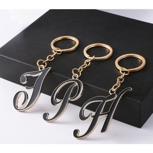 Initial A-Z Letters Key Chain For Men Gold Color Metal Keychain Women Car Key Ring Simple Letter Name Key Holder Party DIY Gift