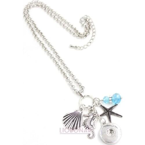 10pcs Wholesale 18mm Snap Jewelry Ocean Sea Life style Beach Necklace Shell Seahorse Starfish Snap necklace for women