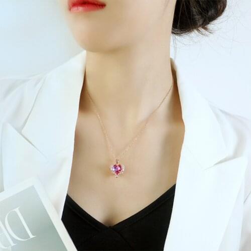 Cross-Border Hot Sale European Magic Color Crystal Ocean Heart Pendant Clavicle Chain Neck Necklace For Girlfriend Gifts