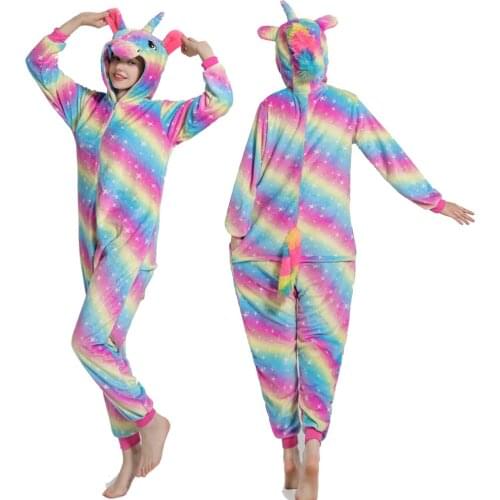 Women Rainbow Unicorn Pajamas Adult Pijamas Unicornio Animal Totoro Hooded Onesies Adulto Sleepwear