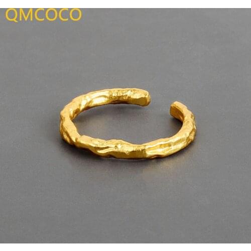 QMCOCO Simple 925 Silver Tin Foil Pleated Texture Concave-Convex Face Thin Rings Open Adjustable For Women Jewelry Accessories