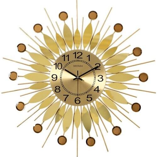 Nordic Luxury Large Wall Clock Gold Home Living Room Decorative Metal Clock Mechanism Wall Watch Mirror Creative Art Gift